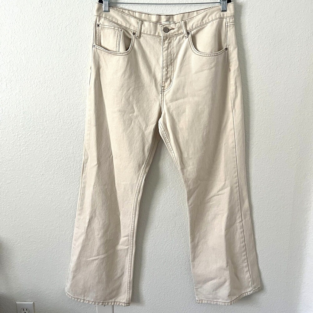 Urban Outfitters BDG Size 32 Wide Leg Cream‎ Denim Jeans Five Pocket 90s Bootcut